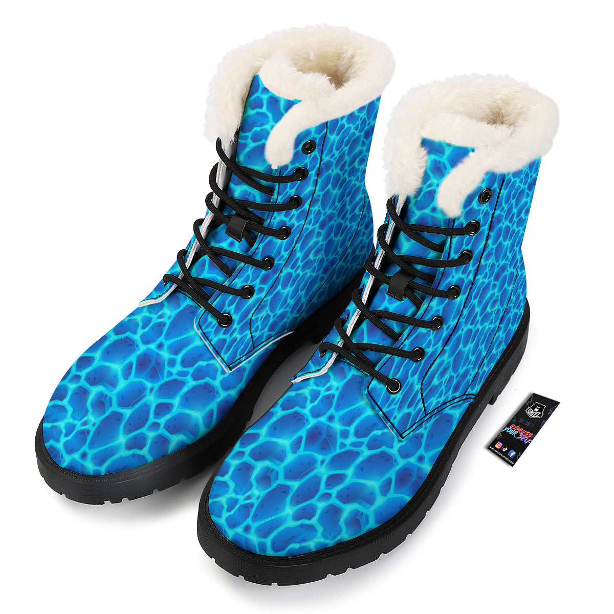 Liquid Lava Ice Blue Print Pattern Winter Boots-grizzshop