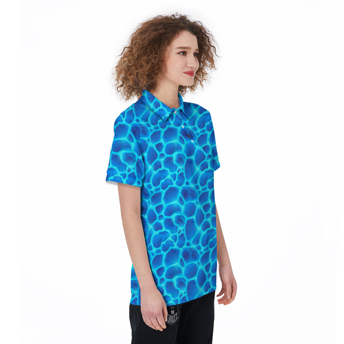 Liquid Lava Ice Blue Print Pattern Women's Golf Shirts-grizzshop
