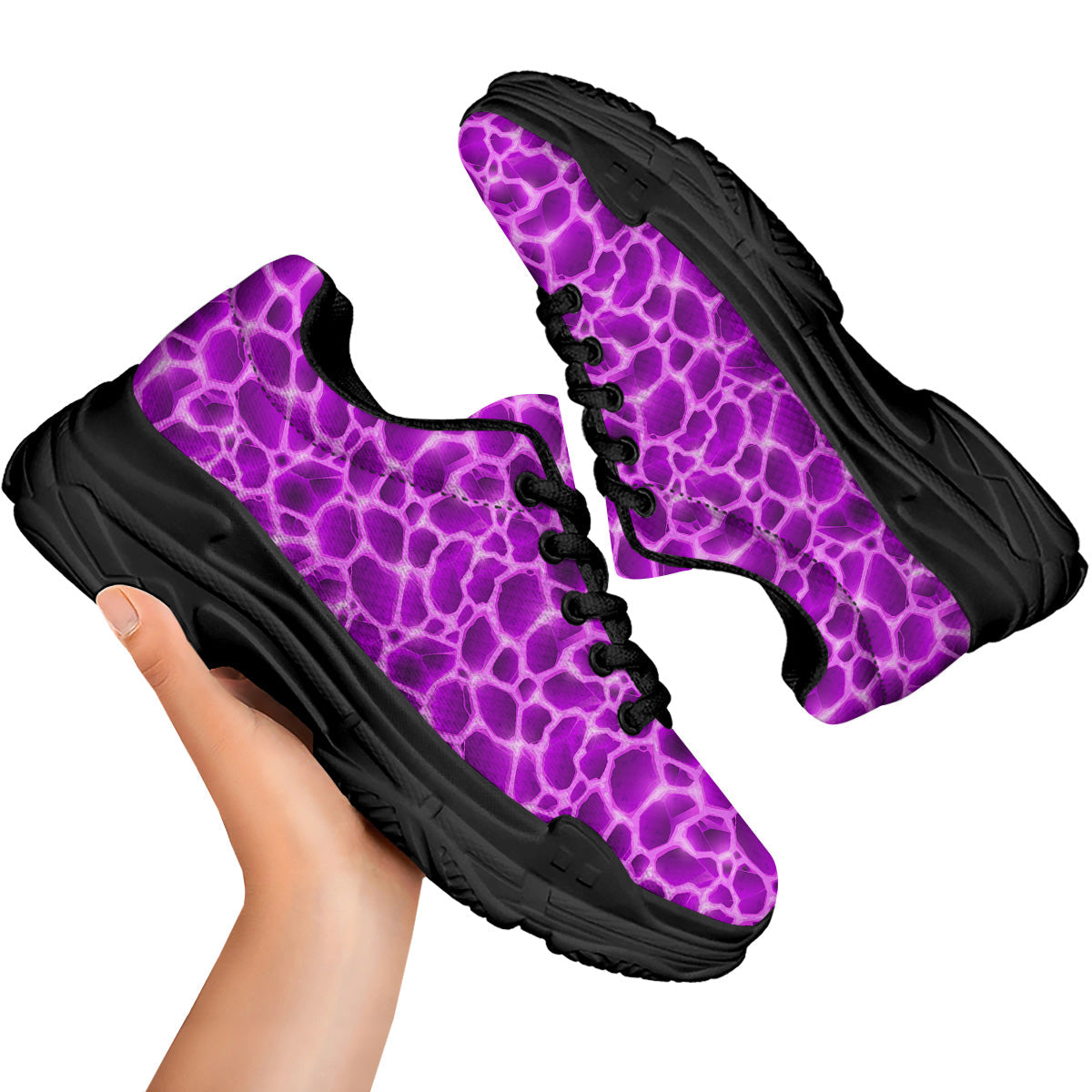 Liquid Lava Purple Print Pattern Black Chunky Shoes-grizzshop