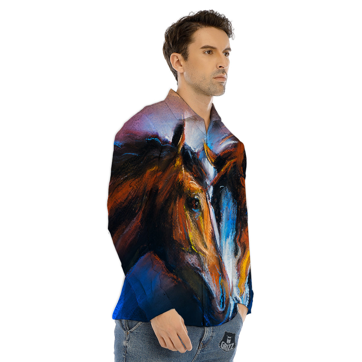 Liquid Lava Purple Print Pattern Men's Dress Shirts-grizzshop