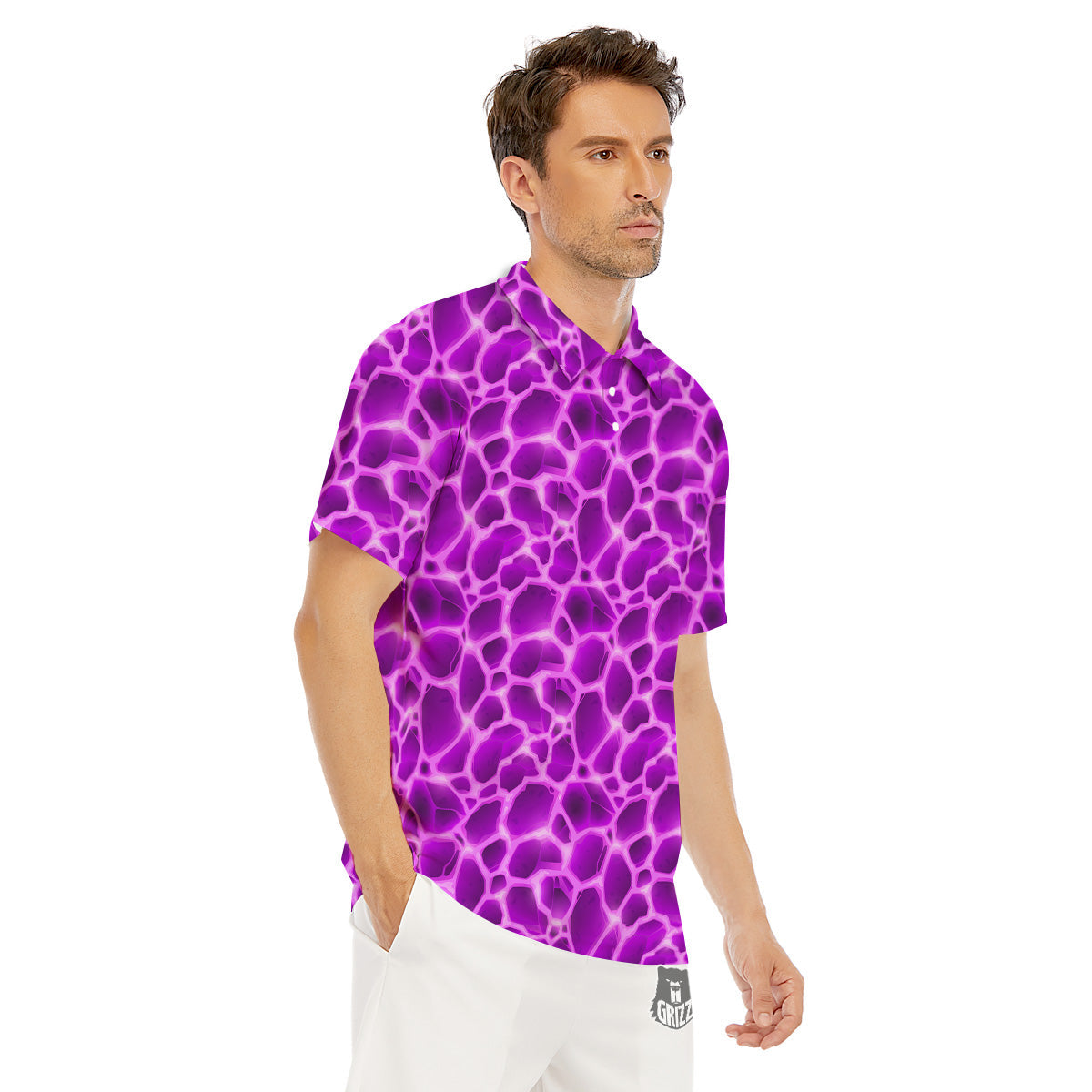 Liquid Lava Purple Print Pattern Men's Golf Shirts-grizzshop