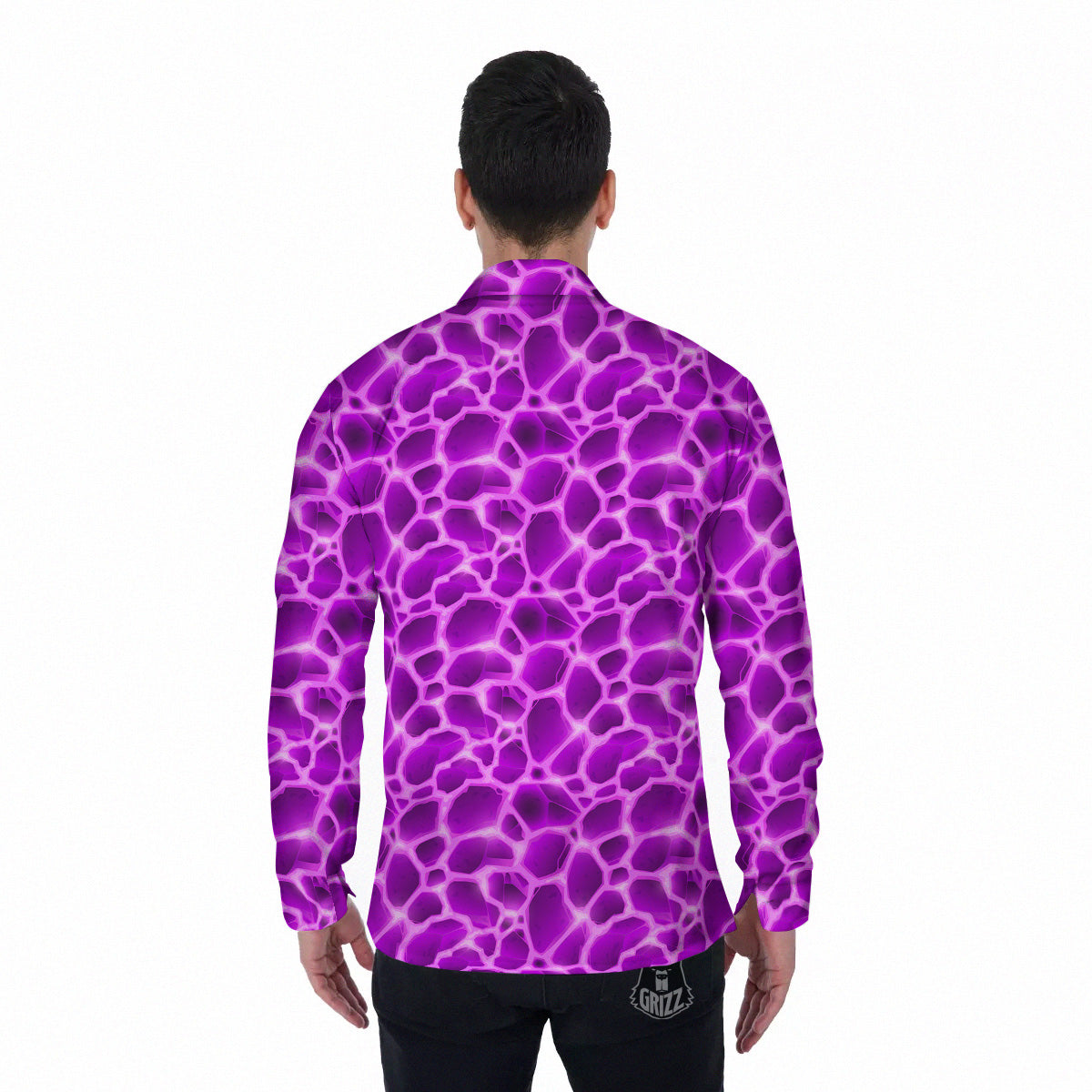 Liquid Lava Purple Print Pattern Men's Long Sleeve Shirts-grizzshop