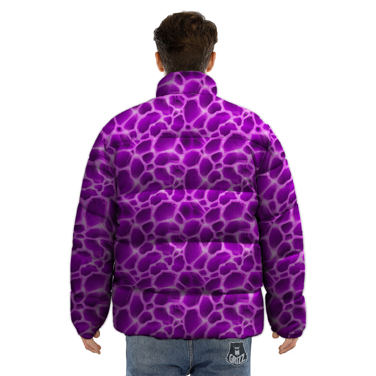 Liquid Lava Purple Print Pattern Puffer Jacket-grizzshop