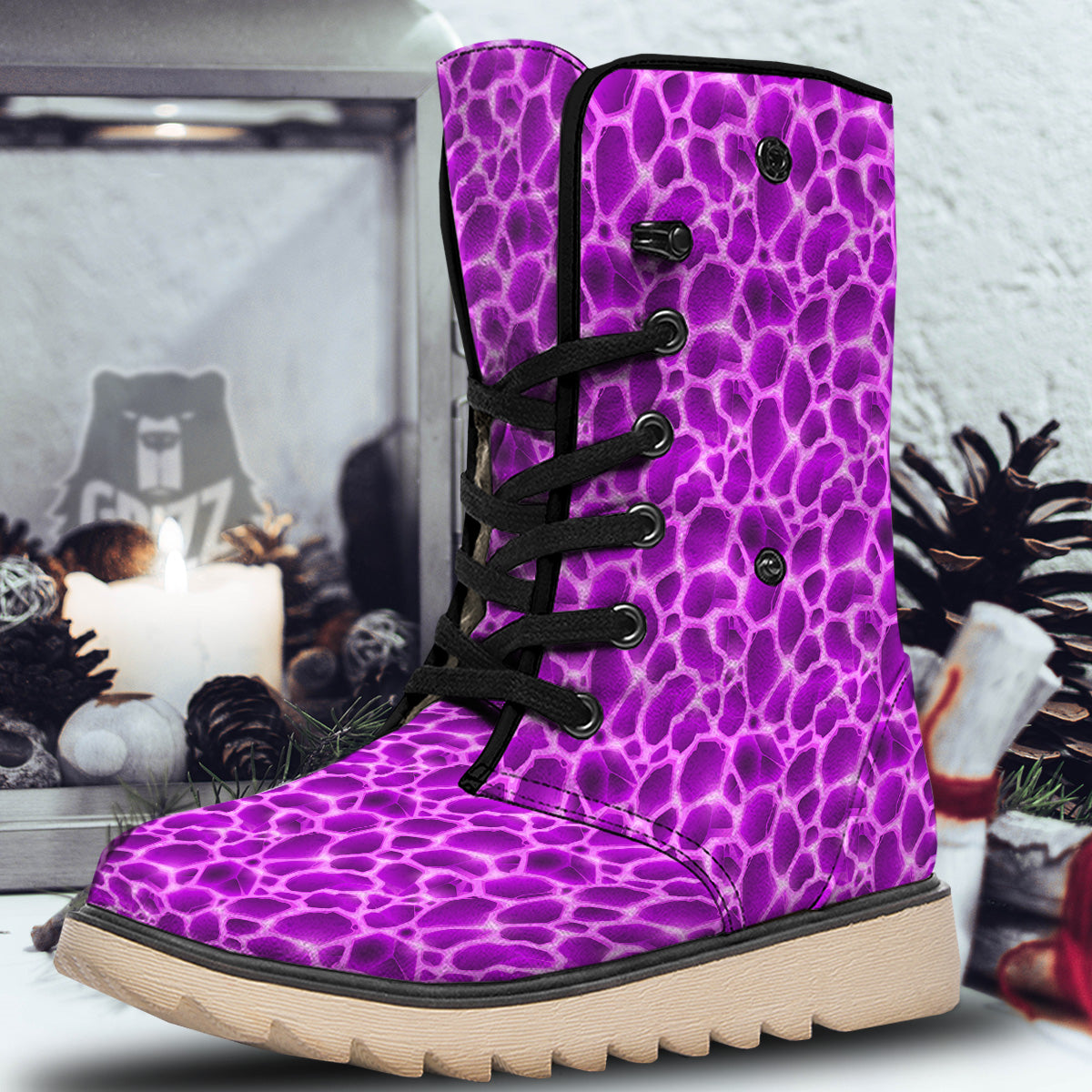 Liquid Lava Purple Print Pattern Snow Boots-grizzshop