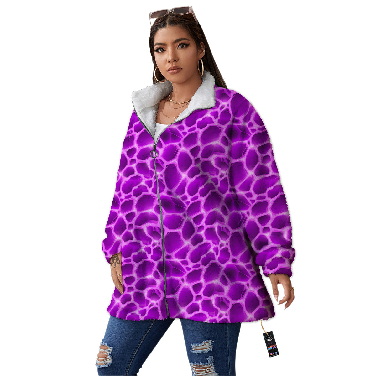 Liquid Lava Purple Print Pattern Women's Sherpa Jacket-grizzshop