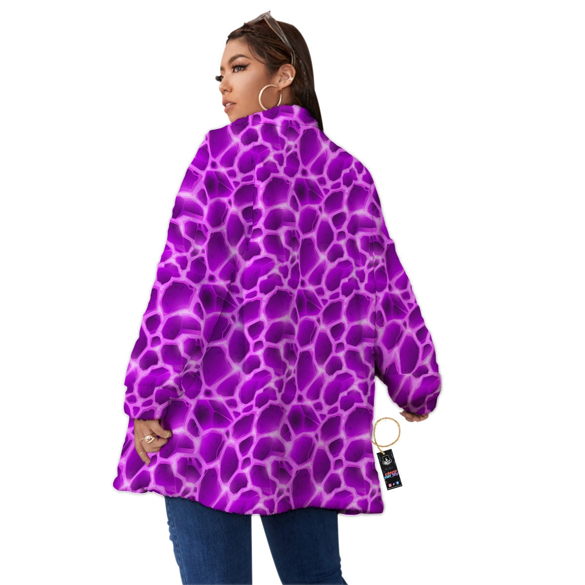 Liquid Lava Purple Print Pattern Women's Sherpa Jacket-grizzshop