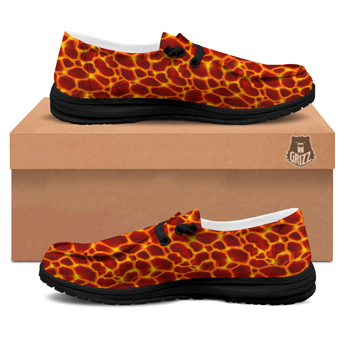 Liquid Lava Red Print Pattern Black Loafers-grizzshop