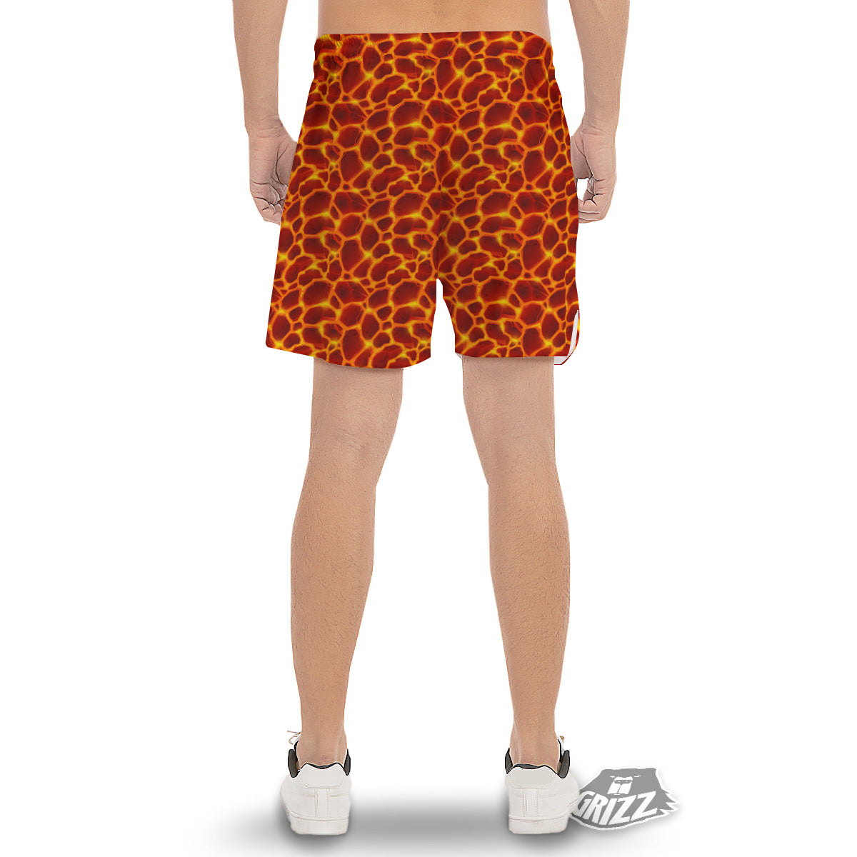 Liquid Lava Red Print Pattern Men's Gym Shorts-grizzshop