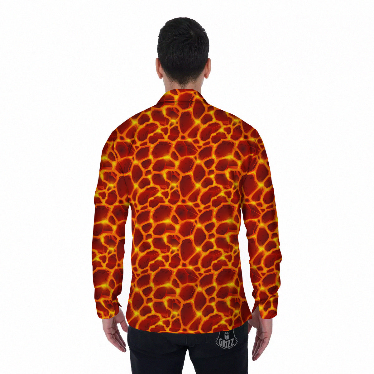 Liquid Lava Red Print Pattern Men's Long Sleeve Shirts-grizzshop