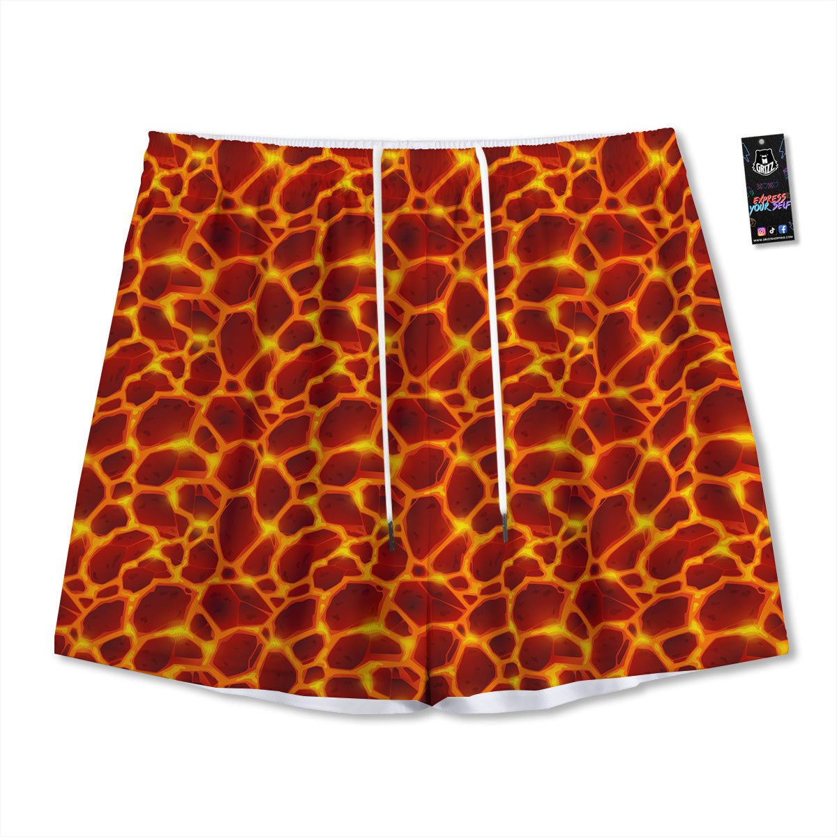 Liquid Lava Red Print Pattern Mesh Shorts-grizzshop