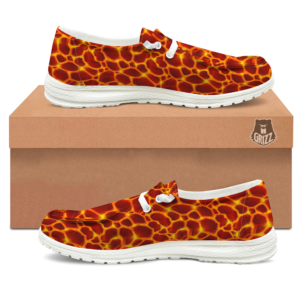 Liquid Lava Red Print Pattern White Loafers-grizzshop