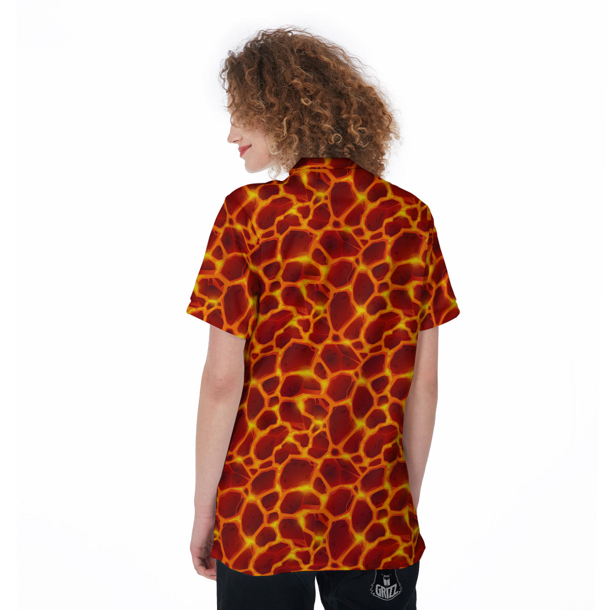 Liquid Lava Red Print Pattern Women's Golf Shirts-grizzshop