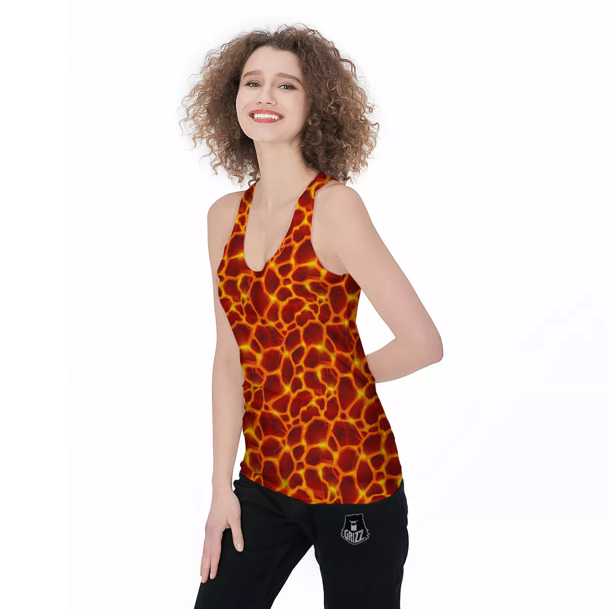 Liquid Lava Red Print Pattern Women's Racerback Tank Top-grizzshop