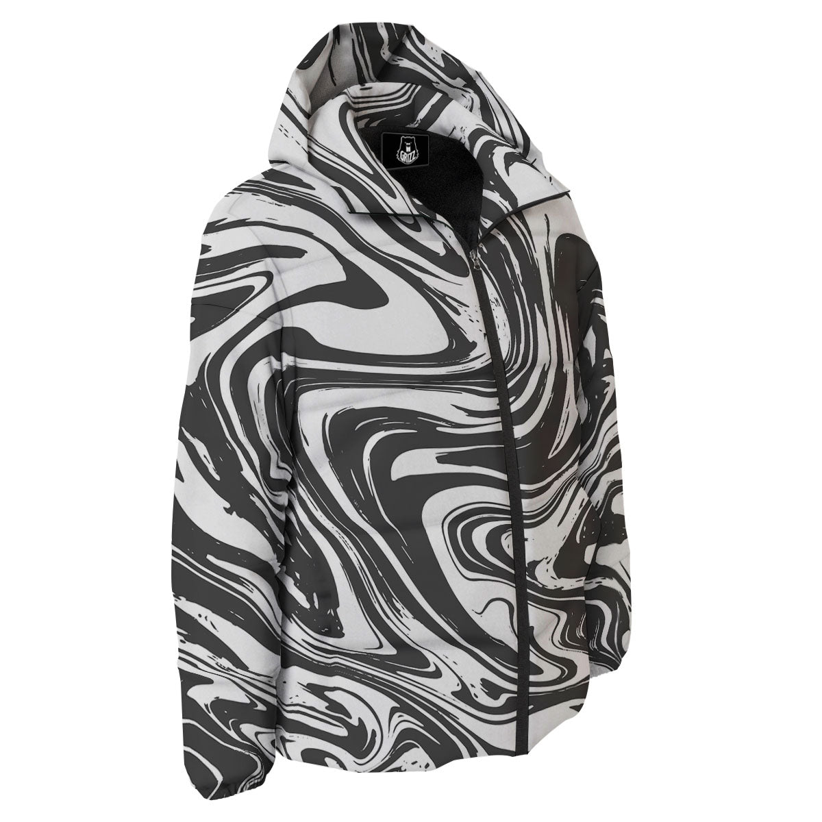 Liquid Marble Black White Print Down Jacket-grizzshop