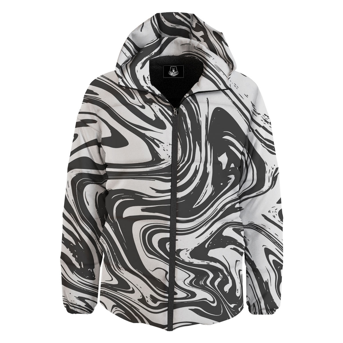 Liquid Marble Black White Print Down Jacket-grizzshop