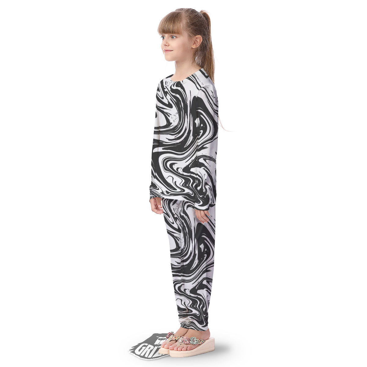 Liquid Marble Black White Print Kid's Pajamas-grizzshop