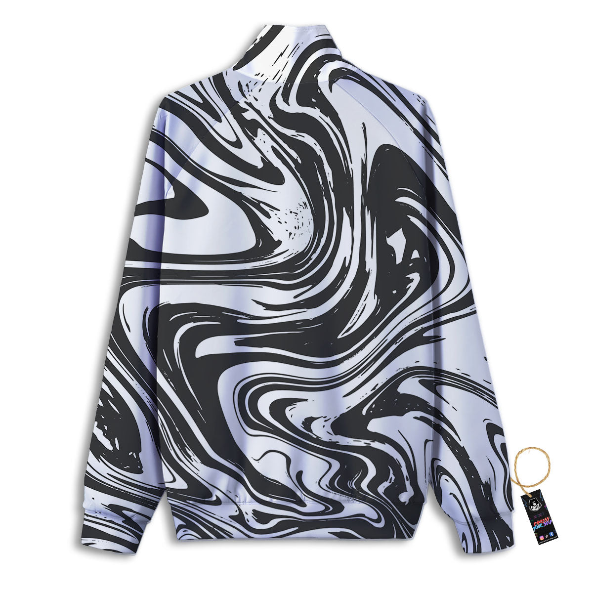 Liquid Marble Black White Print Track Jacket-grizzshop