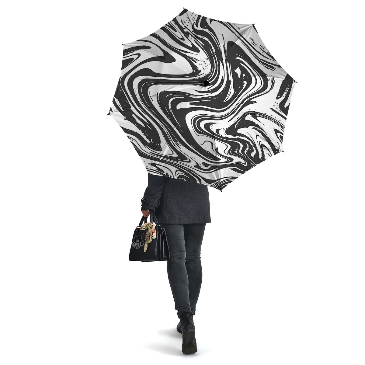 Liquid Marble Black White Print Umbrella-grizzshop