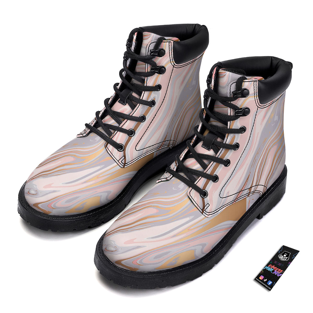 Liquid Marble Pink Print Boots-grizzshop