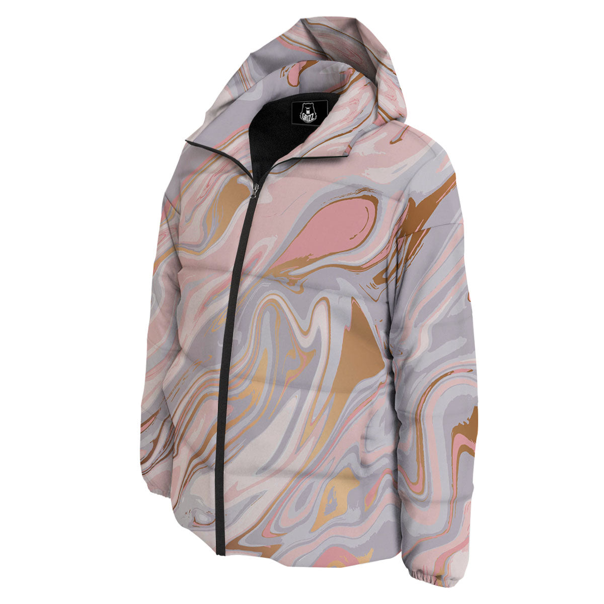 Liquid Marble Pink Print Down Jacket-grizzshop