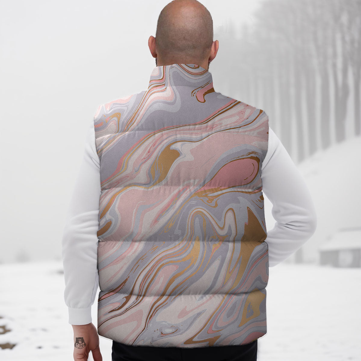 Liquid Marble Pink Print Down Vest-grizzshop