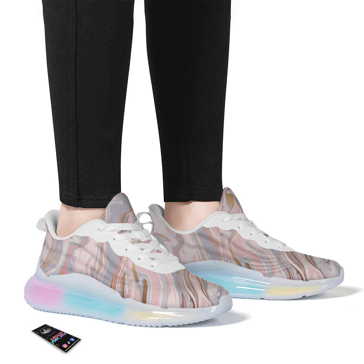 Liquid Marble Pink Print Running Sneakers-grizzshop