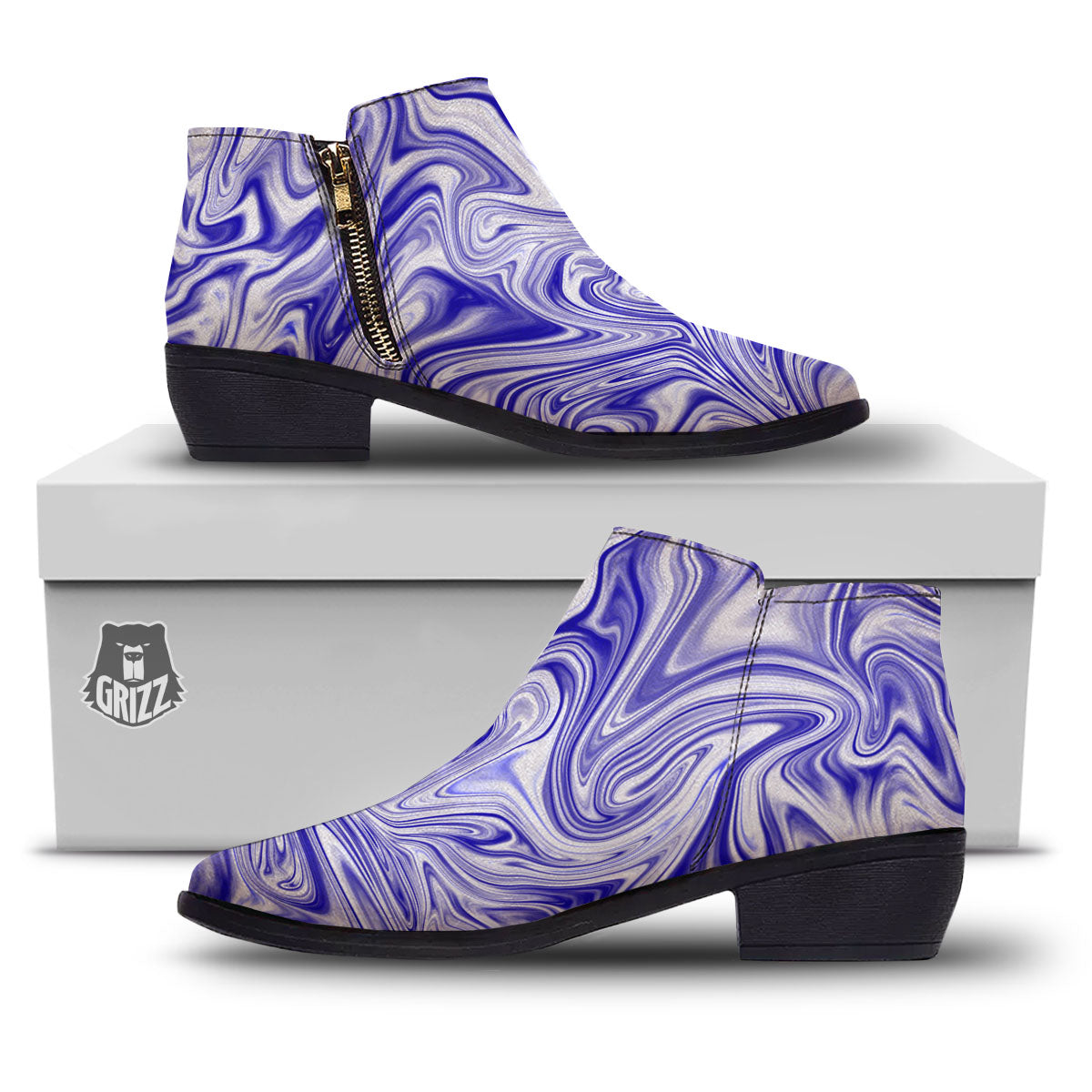 Liquid Psychedelic Print Pattern Ankle Boots-grizzshop