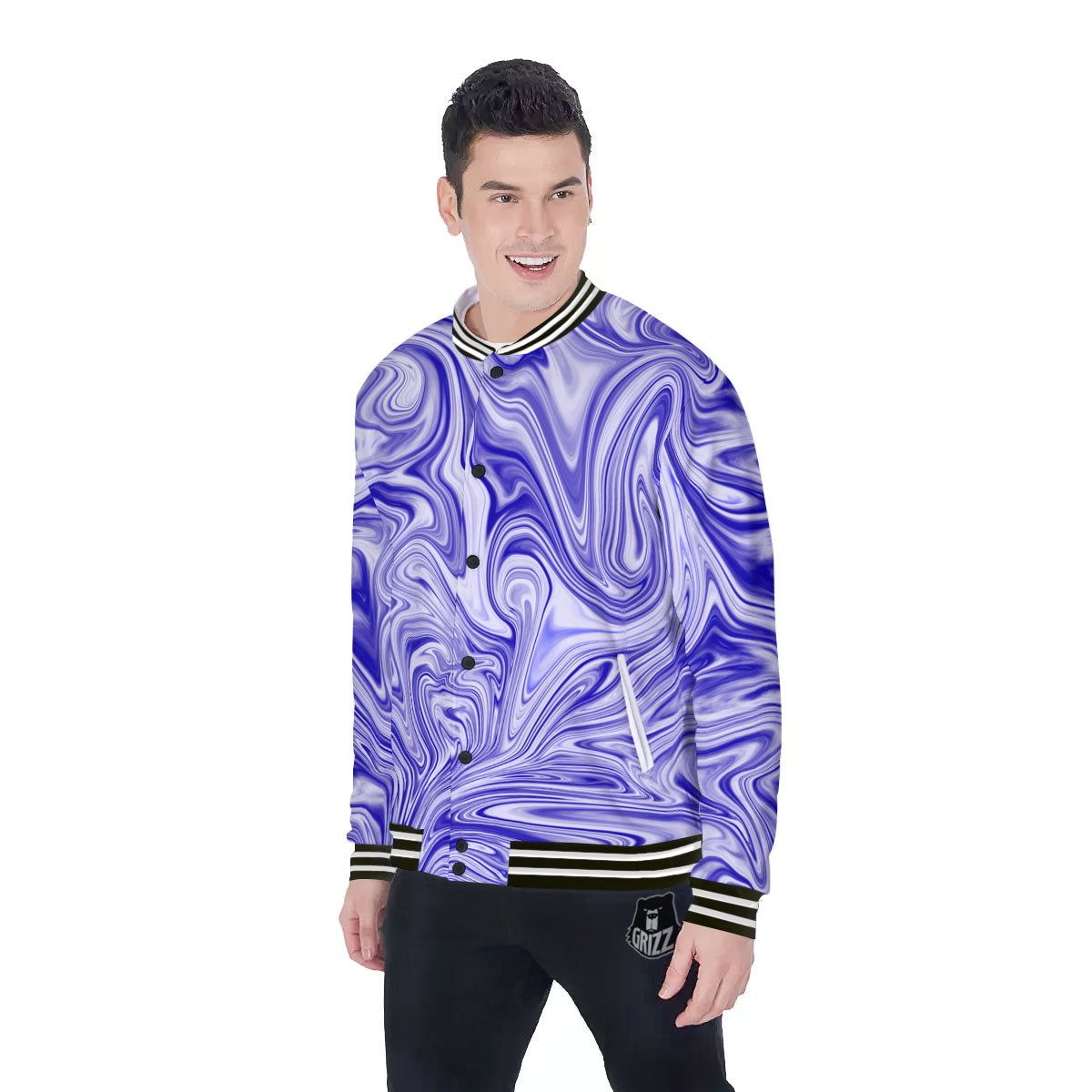 Liquid Psychedelic Print Pattern Baseball Jacket-grizzshop