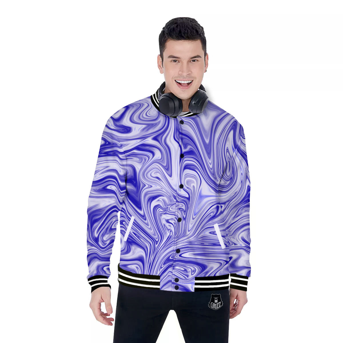 Liquid Psychedelic Print Pattern Baseball Jacket-grizzshop