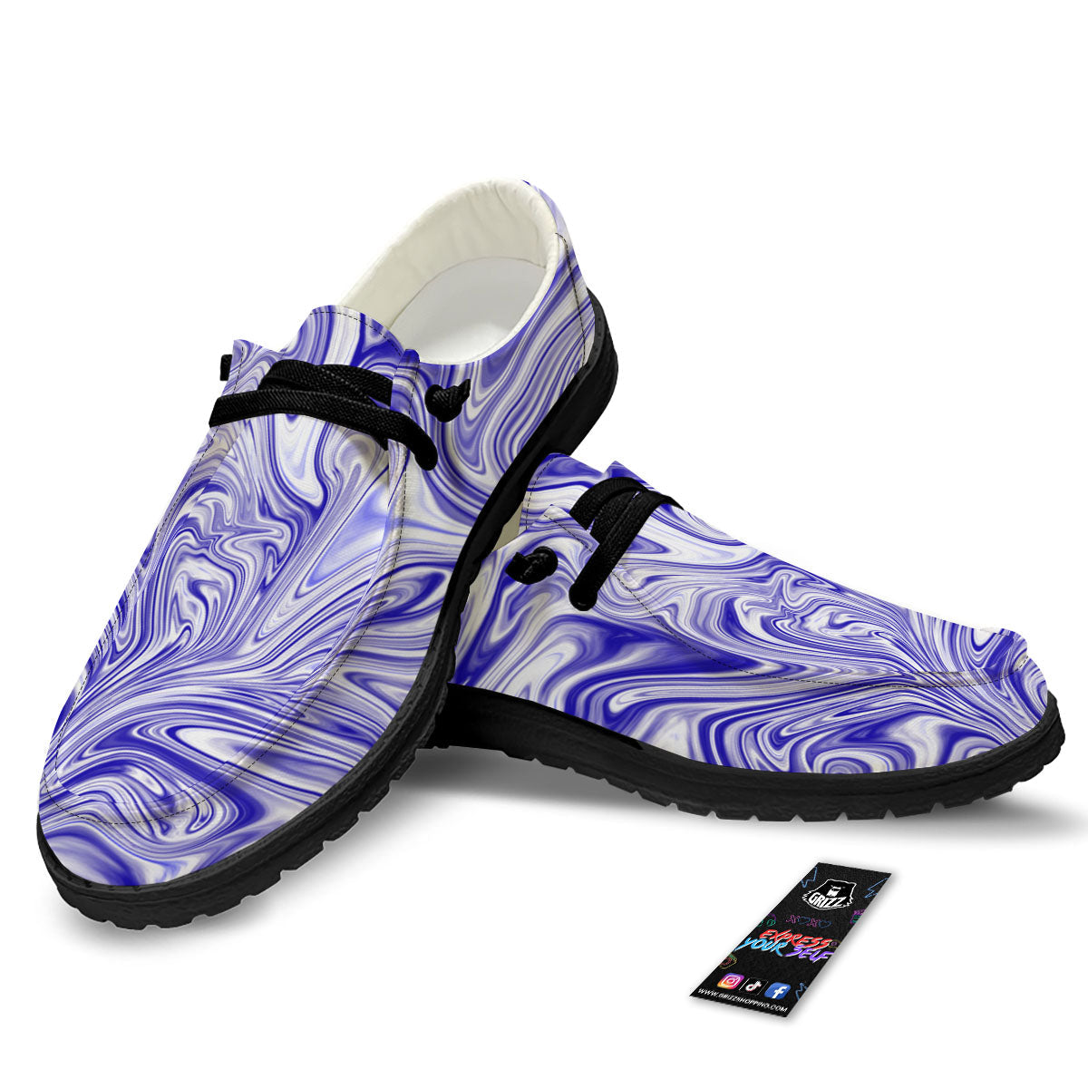 Liquid Psychedelic Print Pattern Black Loafers-grizzshop