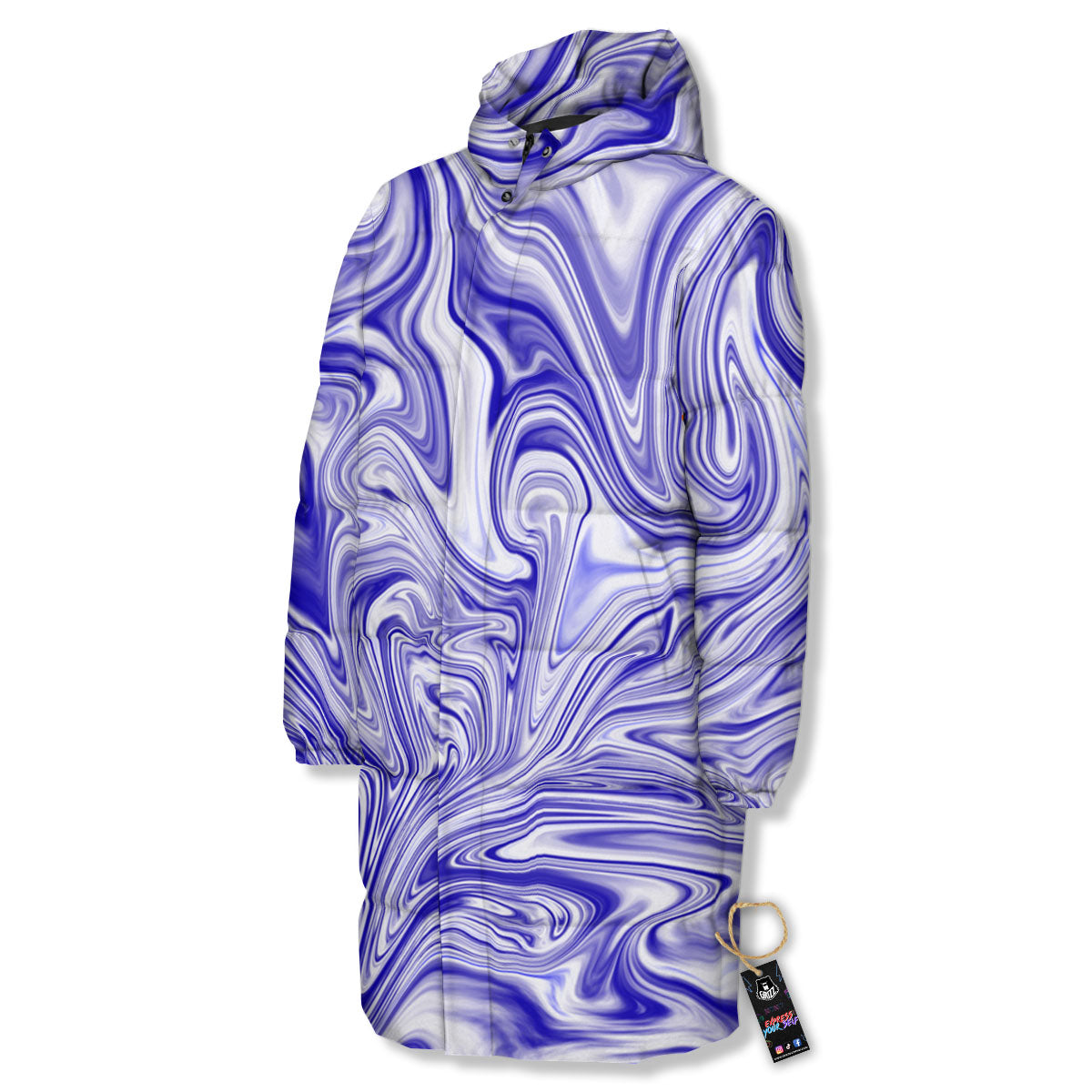 Liquid Psychedelic Print Pattern Long Down Jacket-grizzshop
