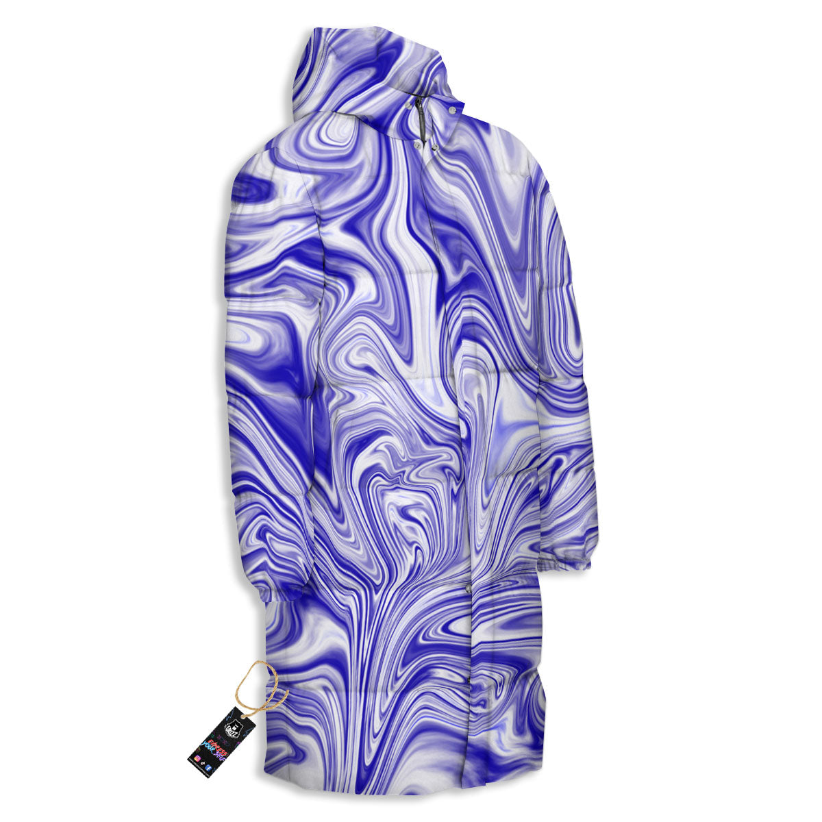 Liquid Psychedelic Print Pattern Long Down Jacket-grizzshop