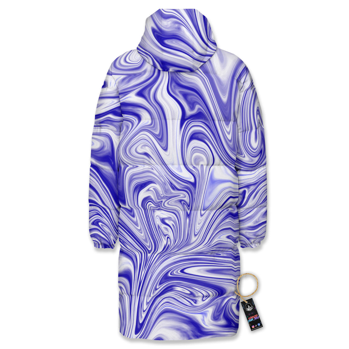 Liquid Psychedelic Print Pattern Long Down Jacket-grizzshop