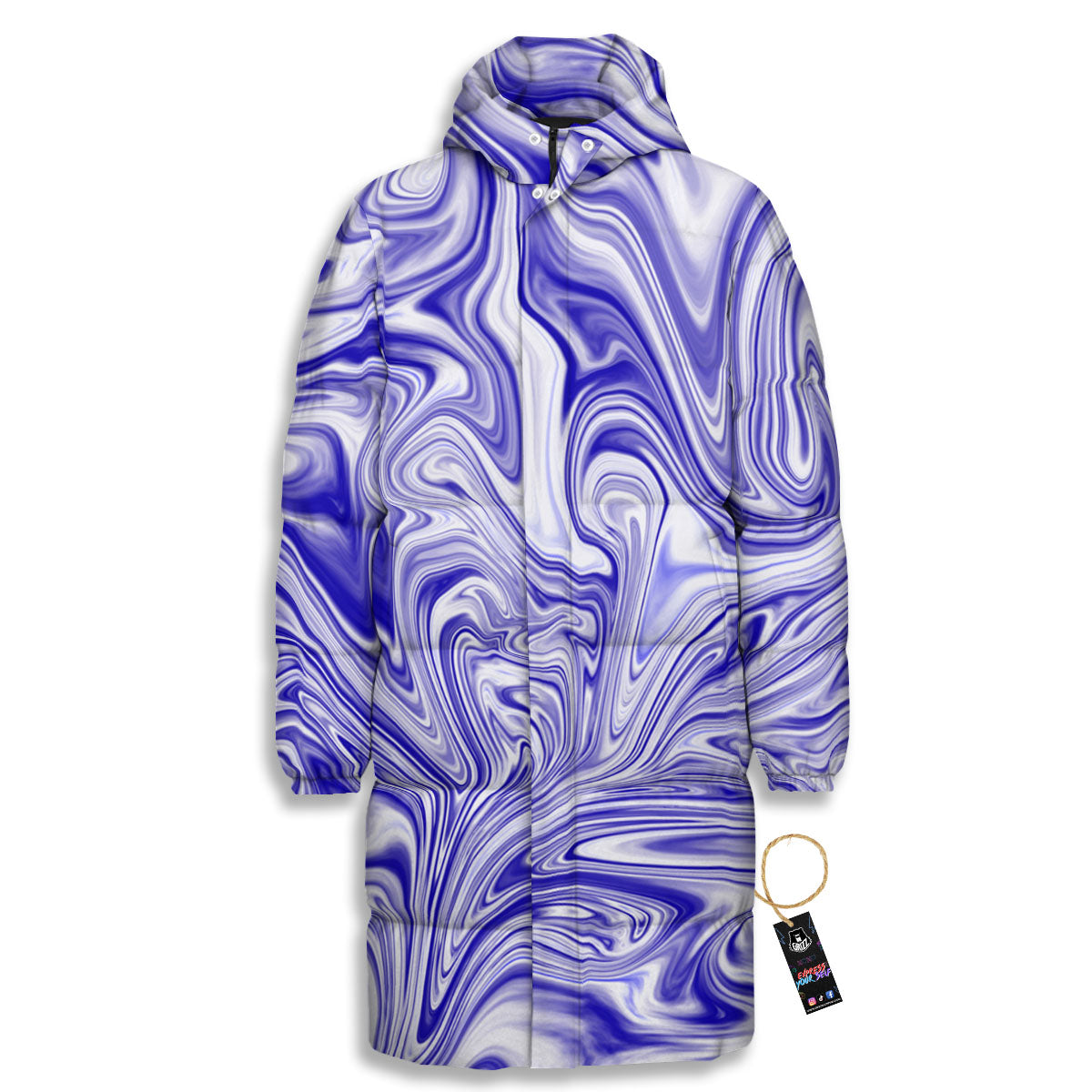 Liquid Psychedelic Print Pattern Long Down Jacket-grizzshop