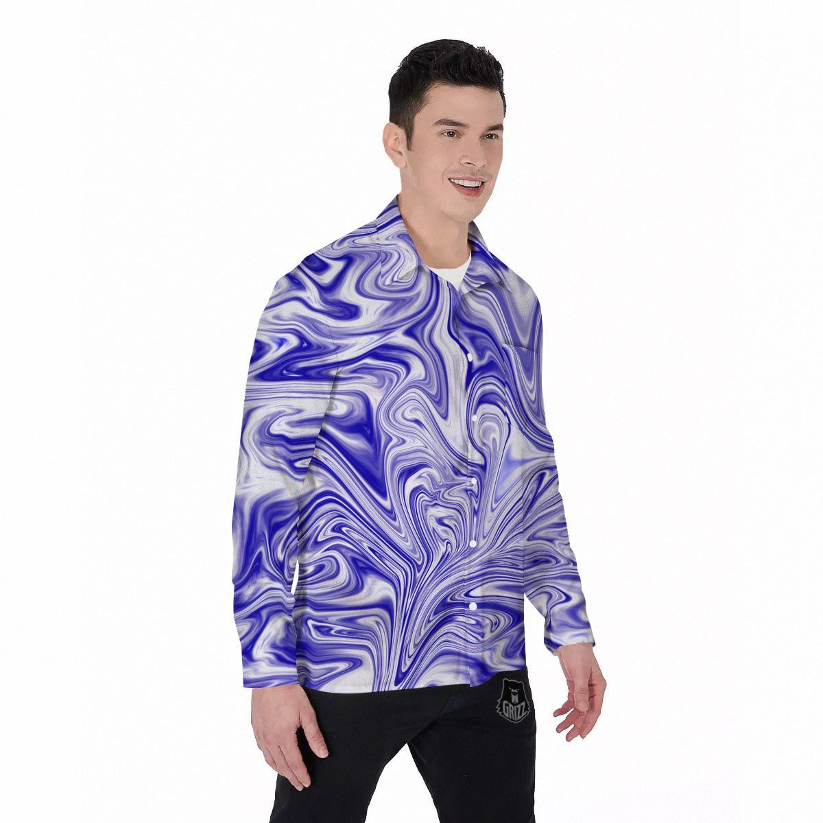 Liquid Psychedelic Print Pattern Men's Long Sleeve Shirts-grizzshop