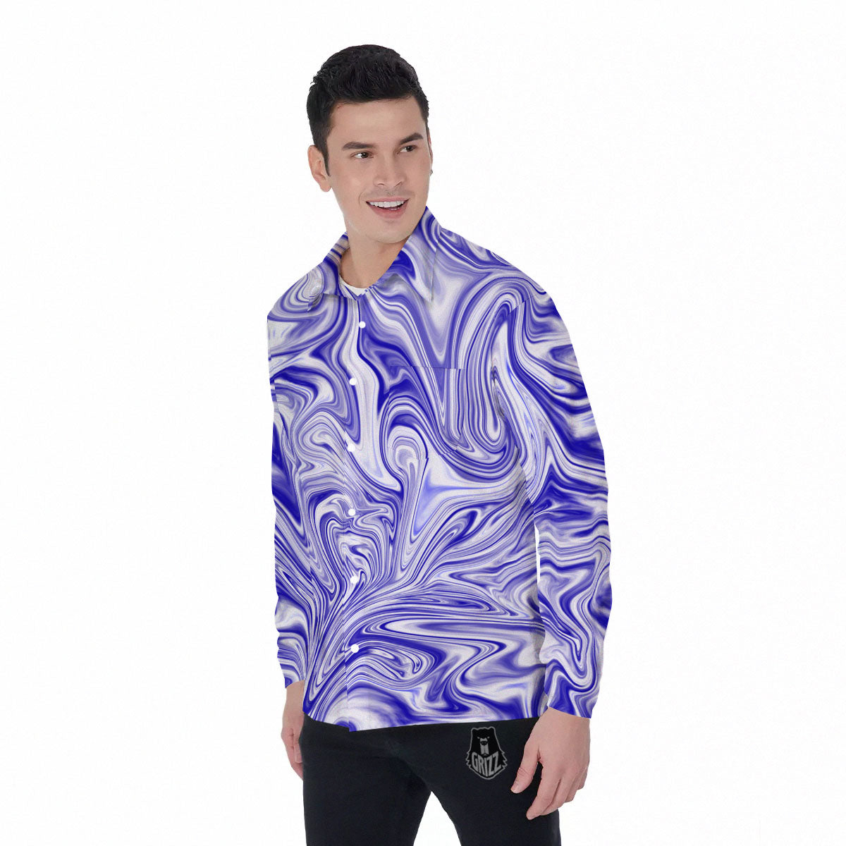 Liquid Psychedelic Print Pattern Men's Long Sleeve Shirts-grizzshop