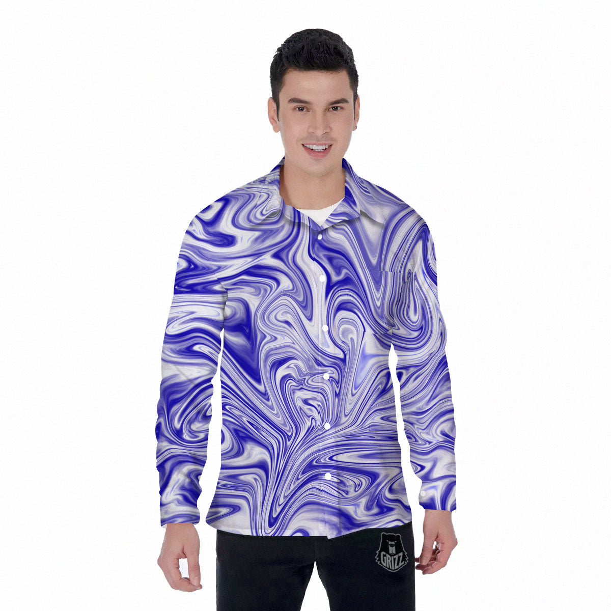 Liquid Psychedelic Print Pattern Men's Long Sleeve Shirts-grizzshop