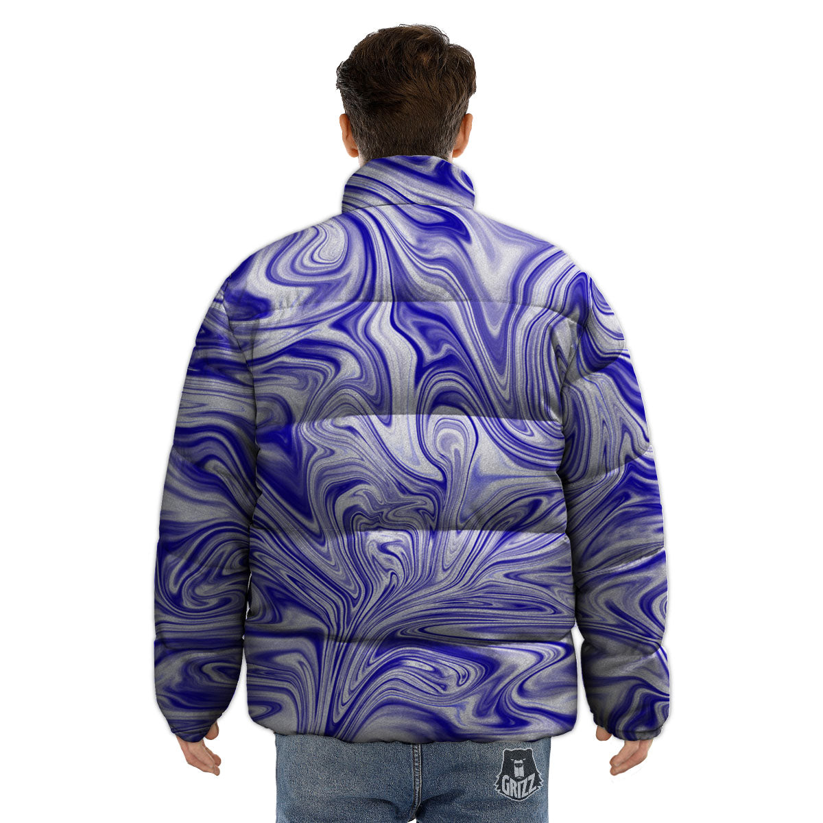 Liquid Psychedelic Print Pattern Puffer Jacket-grizzshop
