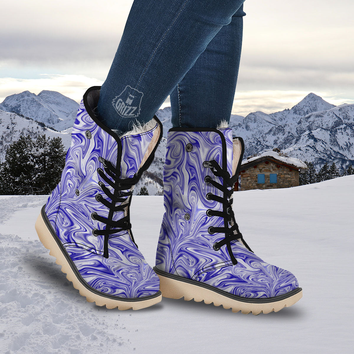 Liquid Psychedelic Print Pattern Snow Boots-grizzshop