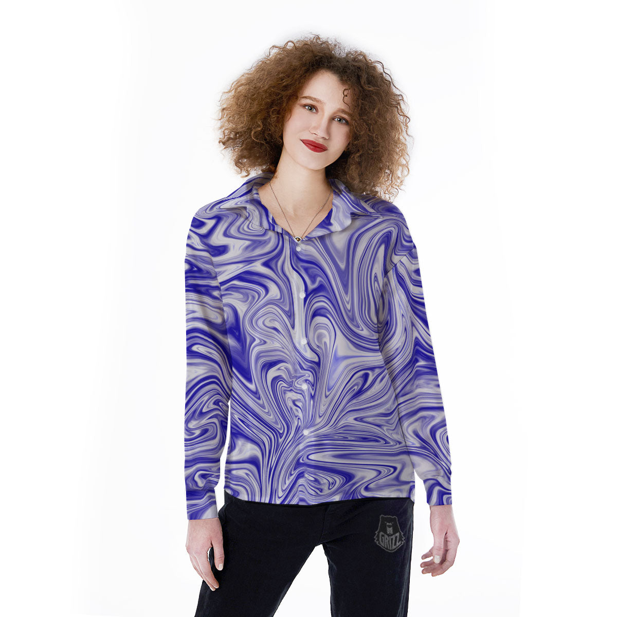 Liquid Psychedelic Print Pattern Women's Long Sleeve Shirts-grizzshop