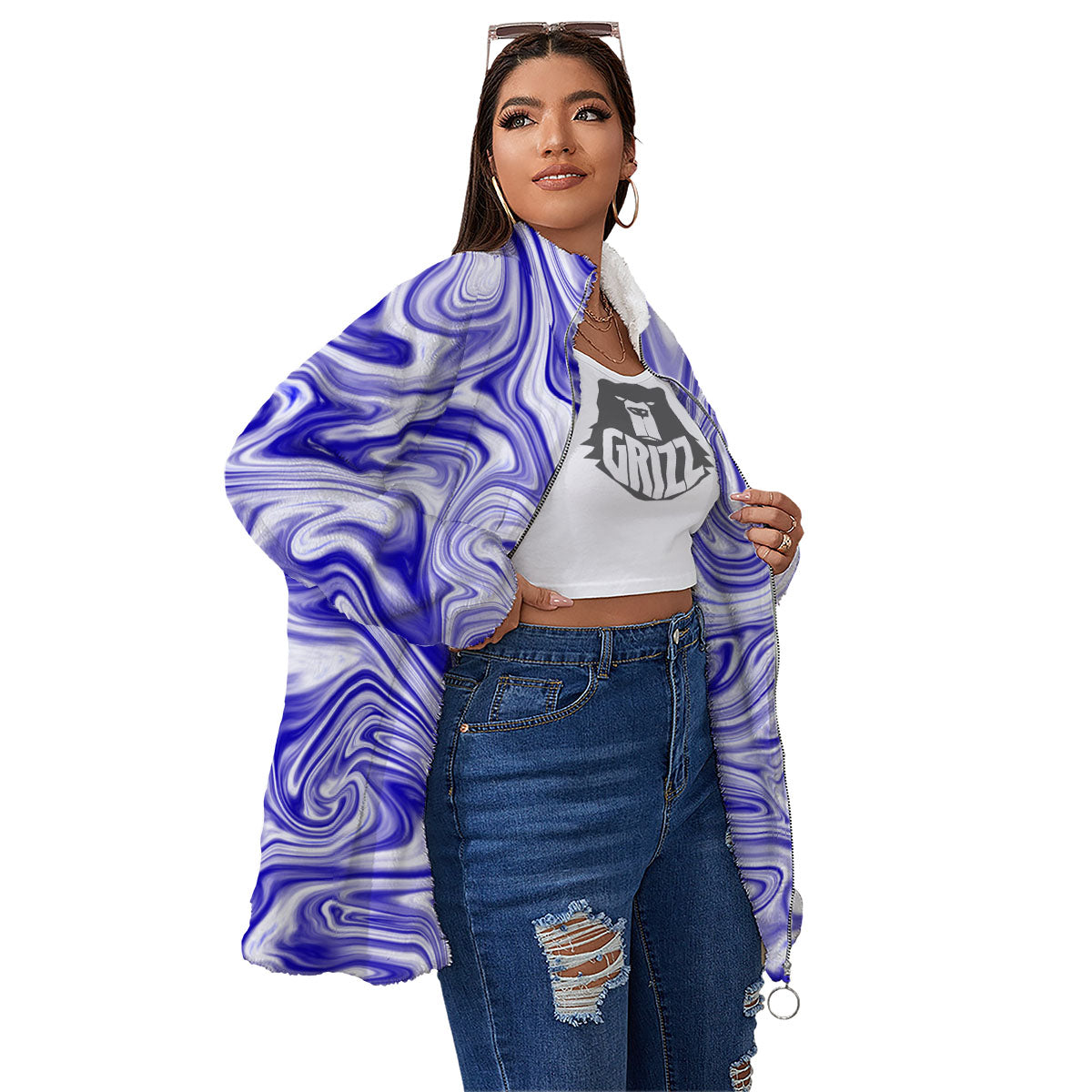 Liquid Psychedelic Print Pattern Women's Sherpa Jacket-grizzshop