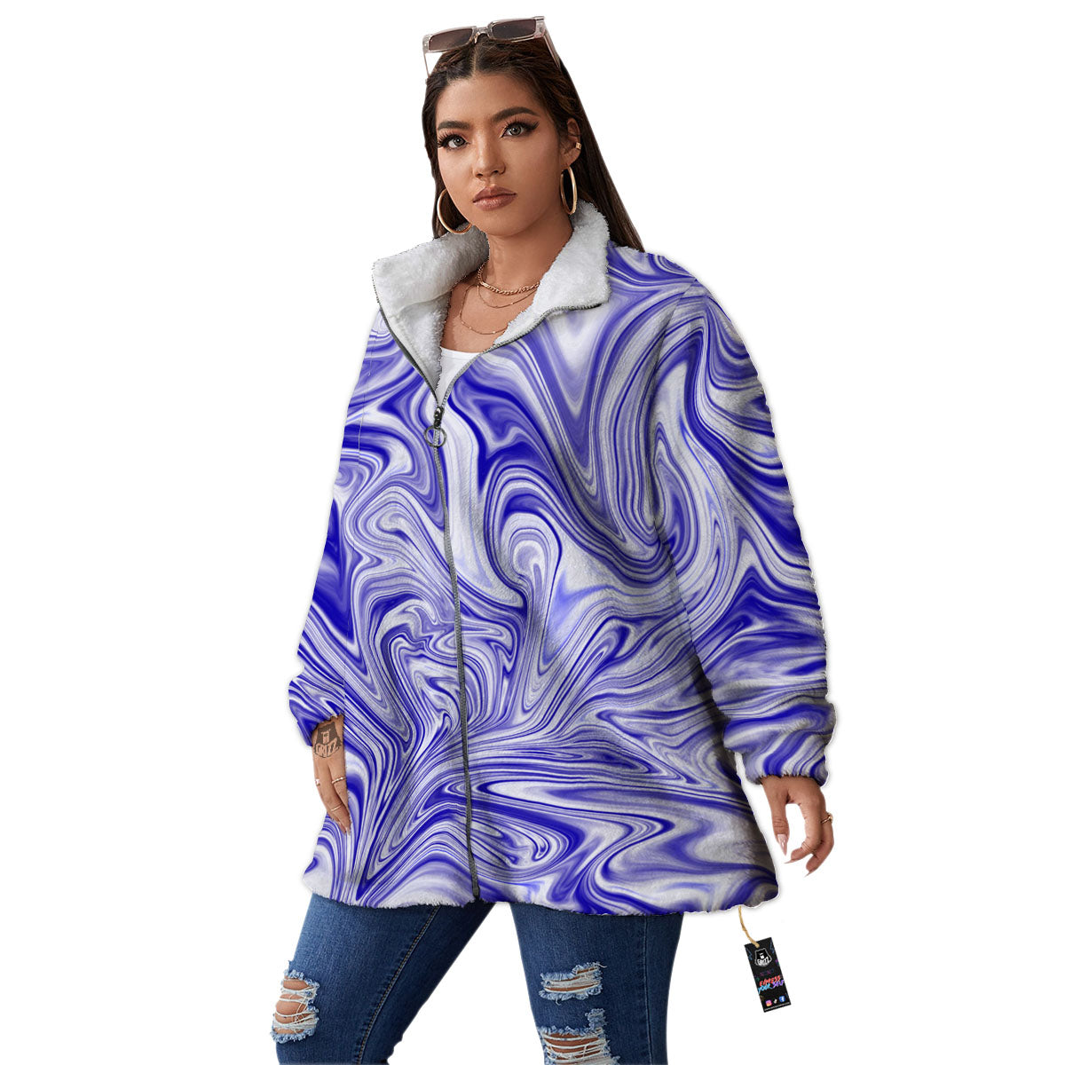 Liquid Psychedelic Print Pattern Women's Sherpa Jacket-grizzshop