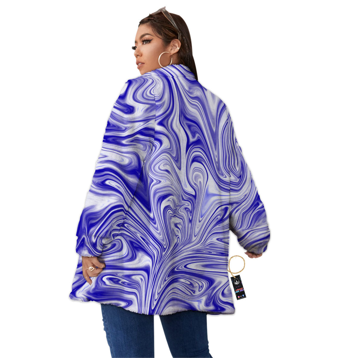 Liquid Psychedelic Print Pattern Women's Sherpa Jacket-grizzshop