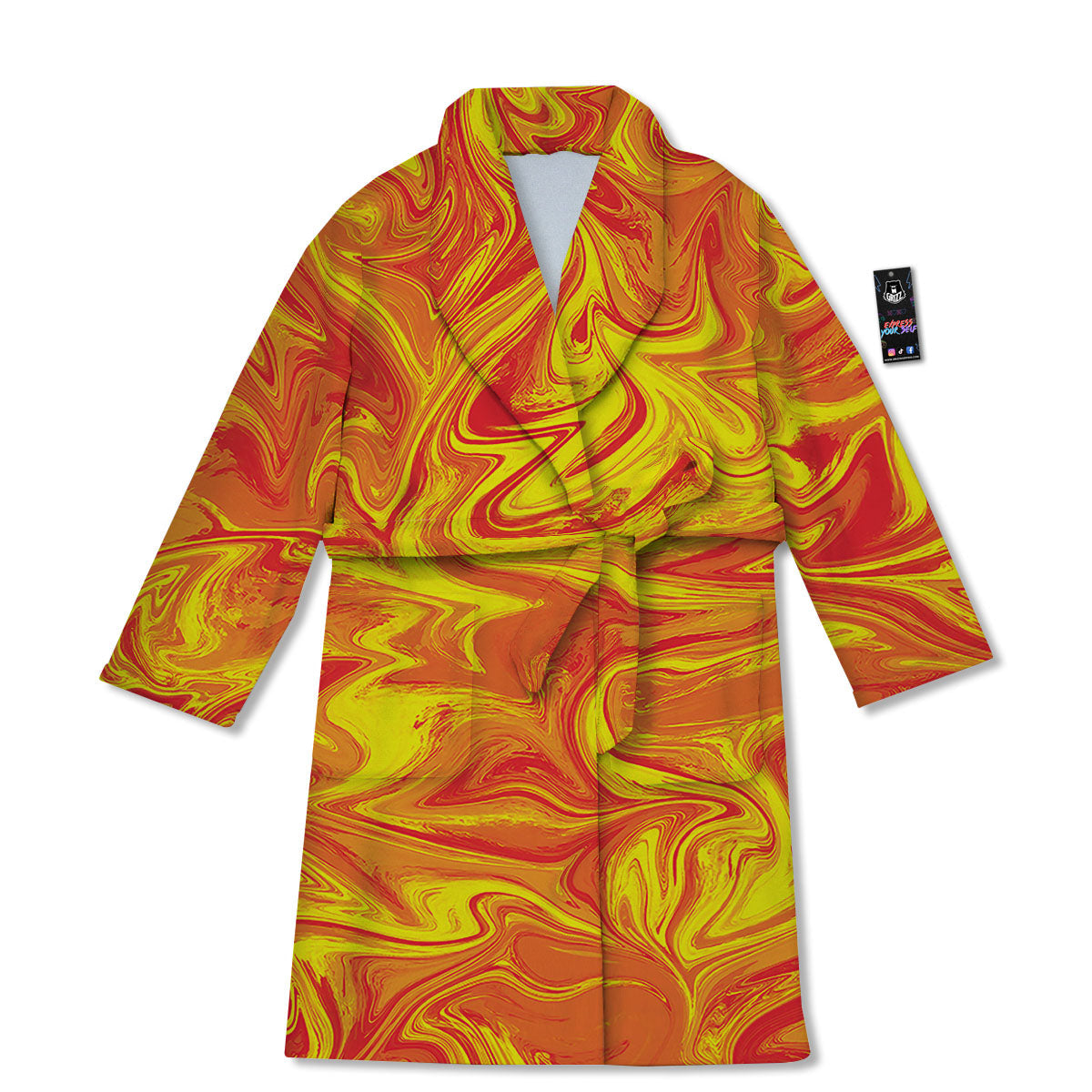 Liquid Psychedelic Trippy Orange Print Bathrobe-grizzshop