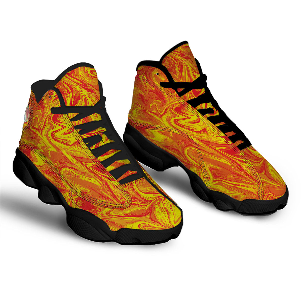 Liquid Psychedelic Trippy Orange Print Black Basketball Shoes-grizzshop