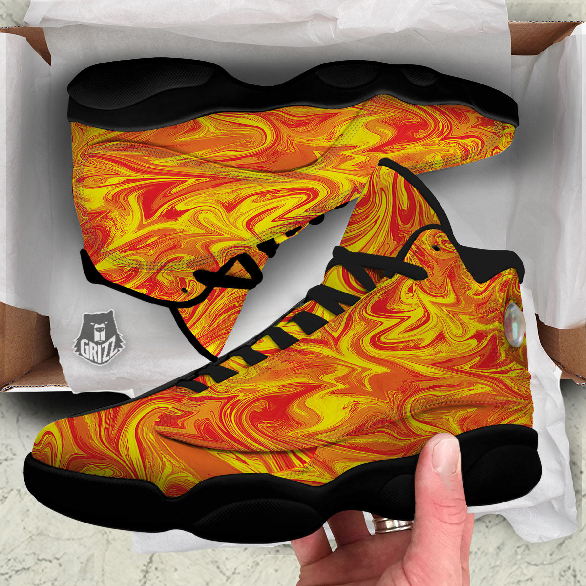 Liquid Psychedelic Trippy Orange Print Black Basketball Shoes-grizzshop