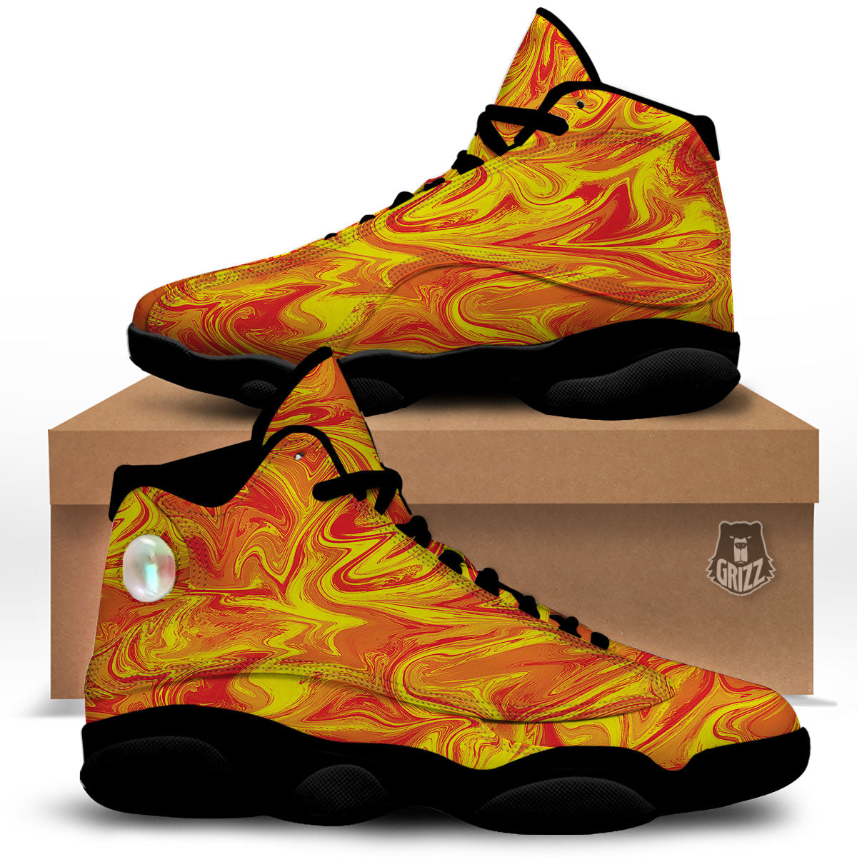 Liquid Psychedelic Trippy Orange Print Black Basketball Shoes-grizzshop