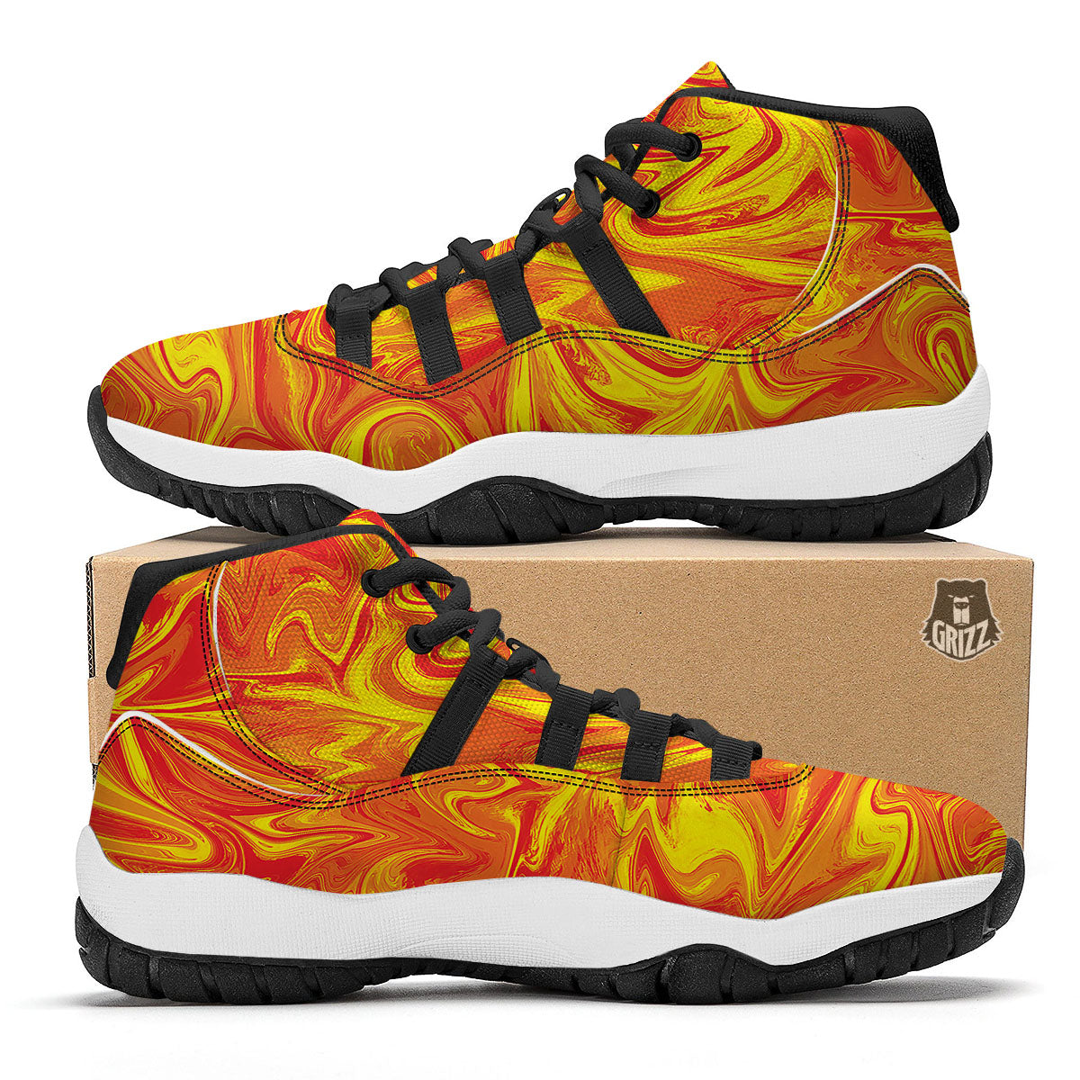 Liquid Psychedelic Trippy Orange Print Black Bball Shoes-grizzshop