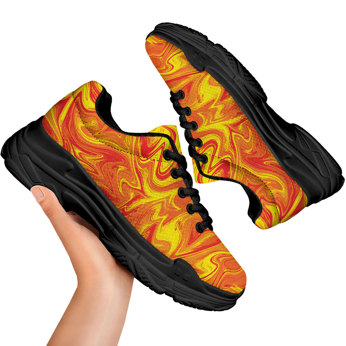 Liquid Psychedelic Trippy Orange Print Black Chunky Shoes-grizzshop