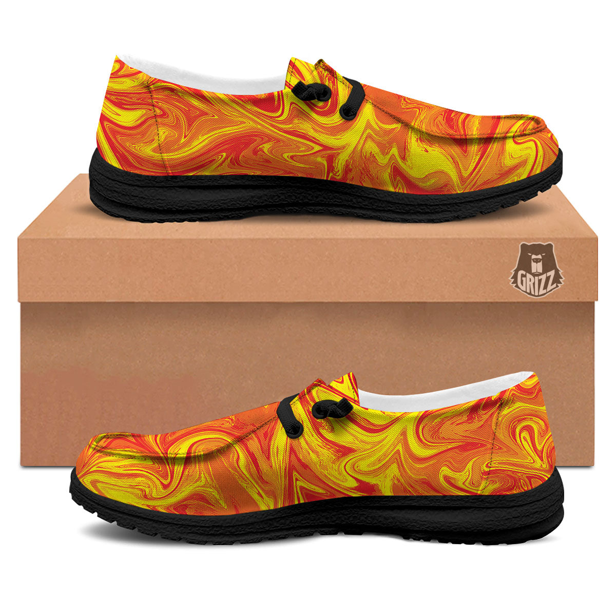 Liquid Psychedelic Trippy Orange Print Black Loafers-grizzshop